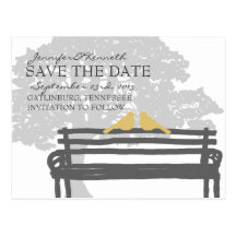 Birds on a Park Bench Wedding Save the Date Postcards