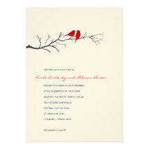 Birds Silhouettes Wedding Invitation - Red -