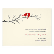 Birds Silhouettes Wedding Reception Cards - Red - Personalized Announcement