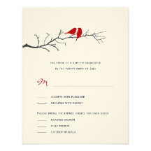 Birds Silhouettes Wedding RSVP cards - Red - Personalized Invitation