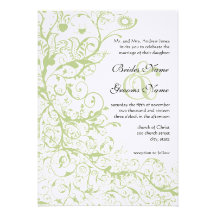 Birds & Swirls Green Hydrangea #28 Wedding Invites