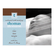 BIRTH ANNOUNCEMENT :: monogram1 - boy Postcards