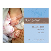 BIRTH ANNOUNCEMENT :: sheer joy - boy Postcards