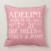 Birth Announcement Stats Pink Pillow