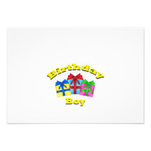 Birthday boy in yellow with presents custom invitation