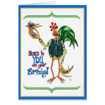 Birthday Card Rooster Illustration Wine Glass