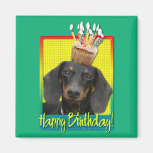 Birthday Cupcake - Dachshund - Winston Fridge Magnet