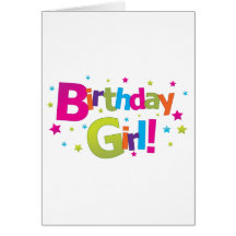 Birthday girl colourful Tshirt Greeting Cards