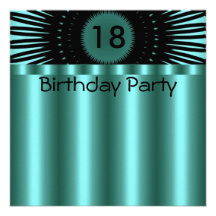 Birthday Invitation Metal Aqua & Black