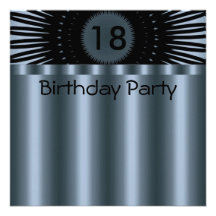 Birthday Invitation Metal Blue & Black