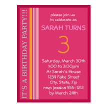 Birthday Invitation with Stripes Postcards