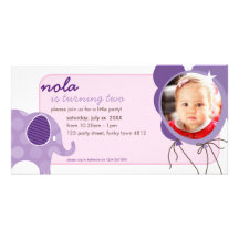 BIRTHDAY INVITE PHOTOCARD :: elephant + balloons 5 Customised Photo Card