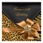 Birthday Party 50th Zebra Leopard Gold Black Custom Invitation