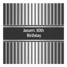 Birthday Party Black Silver Mens 30th Invites