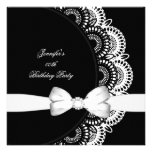 Birthday Party Black White Lace Diamond Custom Announcements