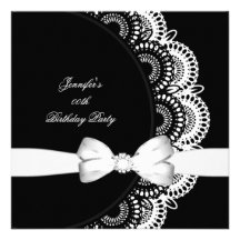 Birthday Party Black White Lace Diamond Custom Announcements