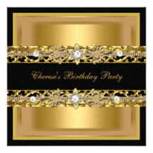 Birthday Party Elegant Black Gold Diamond Jewel 2 Announcements