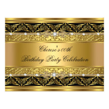 Birthday Party Elegant Gold Diamond Black Trim 3 Custom Invites