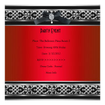 Birthday Party Elegant Red Black Diamond Jewel Personalized Announcements