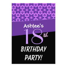 Birthday Party Festive Purple Stars Pattern G201 Personalized Invitations