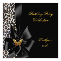 Birthday Party Gold Cheetah Black Butterfly Announcement