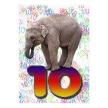 Birthday party invitation 10, with happy elephants