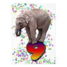 Birthday party invitation 9, with happy elephants