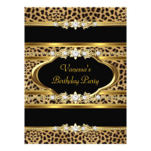 Birthday Party Leopard Gold Black Custom Invites