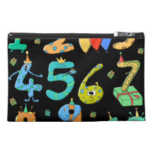 Birthday Party Numbers, on Black. Travel Accessory Bags