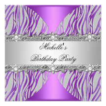 Birthday Party Purple Silver Grey Pearl Diamond Personalised Invite