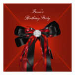 Birthday Party Red Black Jewel Bow Announcements