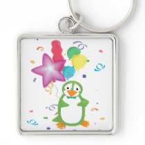 Birthday Penguin with Balloons Keychain keychains