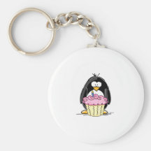 Birthday Penguin with Cupcake Key Chain