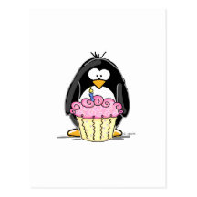Birthday Penguin with Cupcake Postcards
