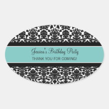 Birthday Thank You Custom Name Favour Tags Teal Oval Sticker