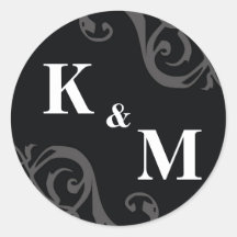 Black 2 initial letter monogram favour tag seal round stickers
