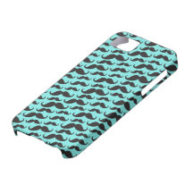 Black and aqua blue trendy moustache pattern
