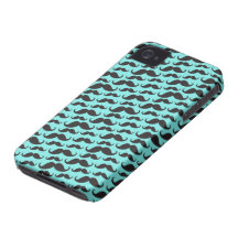 Black and aqua blue trendy moustache pattern iPhone 4 cases