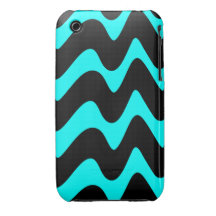 Black and Aqua Wavy Lines iPhone 3 Cases