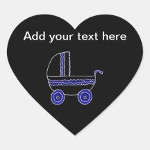Black and Blue Baby Stroller. Heart Stickers
