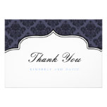 Black and Blue Damask Label Thank You Card invitations