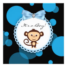Black and Blue Monkey Baby Boy Shower Personalised Invitations