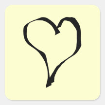 Black and Cream Love Heart Design. Square Stickers