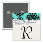 black and elegant blue lovely damask button