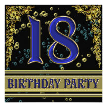 Black and Gold 18th Birthday party Custom Announcements