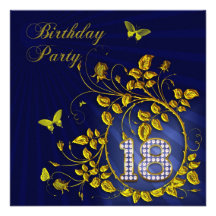 Black and Gold 18th Birthday party Custom Announcement