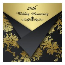 Black and Gold Floral 50th Anniversary Invitation