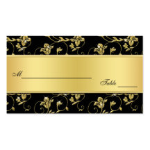 Black and Gold Glitter LOOK Floral Placecards Business Cards