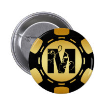 BLACK AND GOLD MONOGRAM LETTER M POKER CHIP PIN
