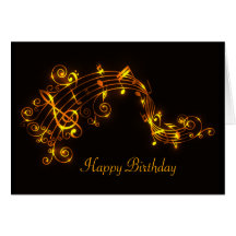 Black and Gold Swirling Musical Notes Birthday Car Card